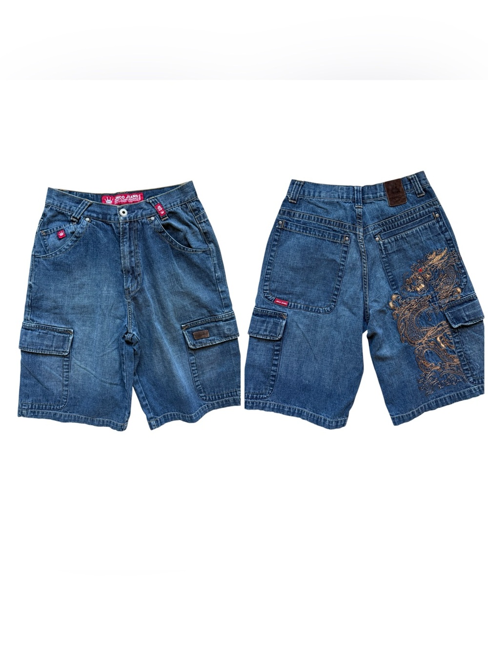 JNCO Vintage Baggy Denim 90s Y2K Jean Shorts Jorts Men’s Size 29 Dragon Logo